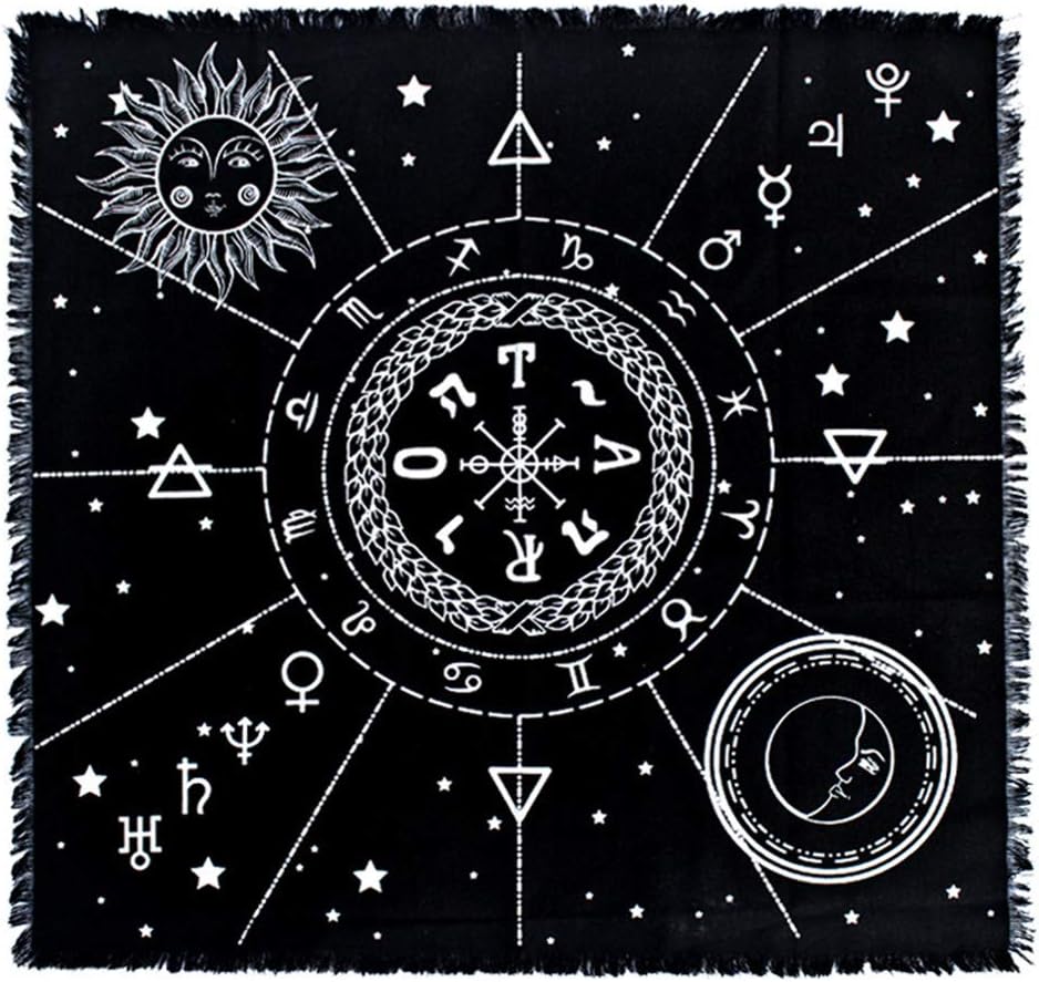 Geesy 12 Constellations Tarot Tablecloth 6060cm Cotton Oracle Altar Cloth Sun Moon Astrology Tarot Divination Card Pad