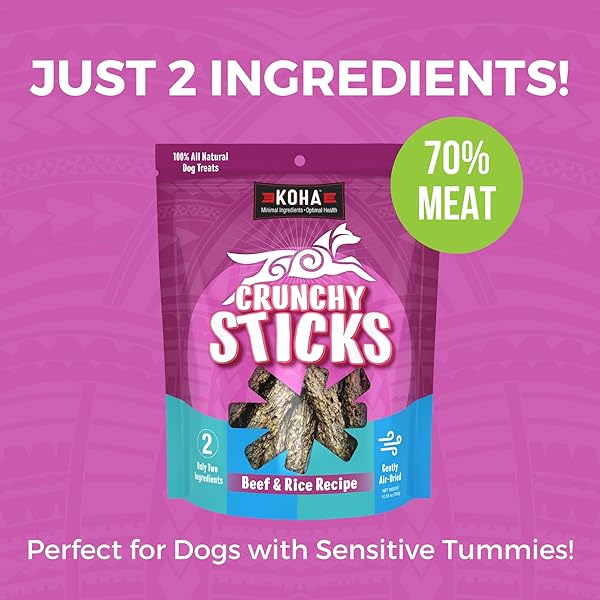 KOHA PET CRUNCHY STICKS BEEF & WHITE RICE RECIPE, 2 INGREDIENT DOG TREATS FOR SENSITIVE STOMACHS, TASTY TREATS FOR DOGS