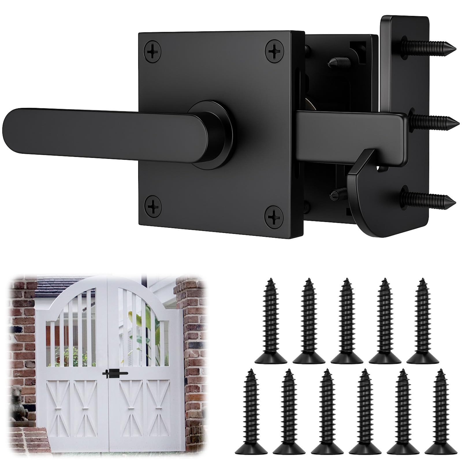 Double Side Wooden Fence Latch, Heavy Duty Aluminum Gate Latch - Rust-Proof and Waterproof, Double-Sided Handle for Easy Operation, Suitable for Various Applications, Garden, Driveway, and Pool Gates