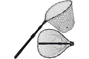 SEASPRO Telescoping Rubber Fishing Net with Handle 64"/46“ Long Silicone Large Fish Landing Net Kayak/Fishpond/Saltwater Extendable Fishing Gear Accessories