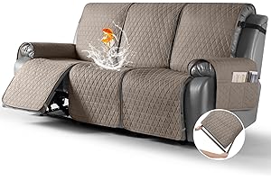 TAOCOCO 100% Waterproof Recliner Sofa Cover-Non Slip Split Couch Covers for Reclining Couches with Elastic Straps,Couch Covers for 3 Cushion Couch Sofa Pet Friendly(Taupe, 3 Seater)