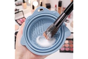 Silicone Makeup Brush Cleaner Bowl-Foldable Brush Cleaning Pad,Portable Cosmetic Brushes Washing Tool for Home Travel,Blue