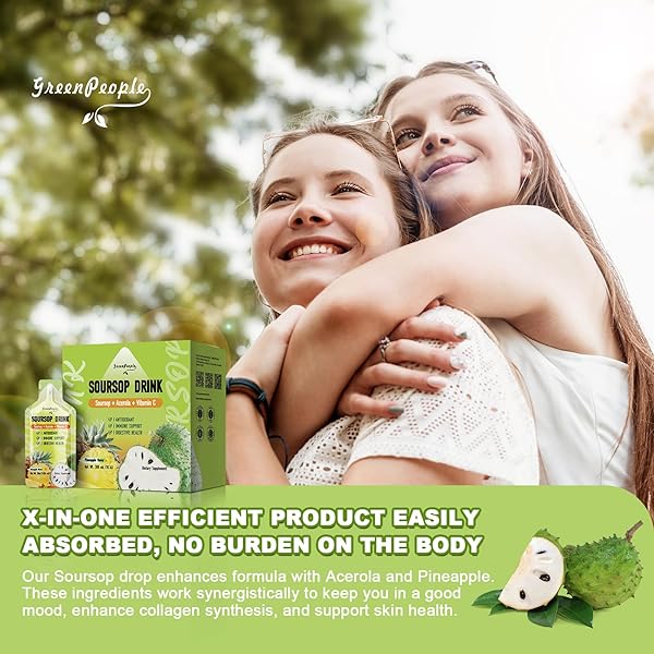 GREENPEOPLE SOURSOP & ACEROLA LIQUID SUPPLEMENT DRINK,SOURSOP BITTERS LIQUID,IMMUNE BOOSTING VITAMIN C DRINK,FAST ABSORPTION,VEGAN,NON-GMO,10 PACKETS