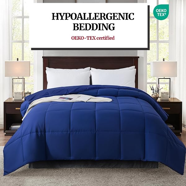 SUVAMJAM DUVET INSERT DOWN ALTERNATIVE BEDDING COMFORTER KING SIZE – ALL-SEASON BEDDING – LIGHTWEIGHT & MACHINE WASHABLE (DARK BLUE, KING (U.S. STANDARD))