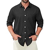 Hardaddy Men's Casual Striped Shirts Button Down Long Sleeve Blouse for Men Fall Winter