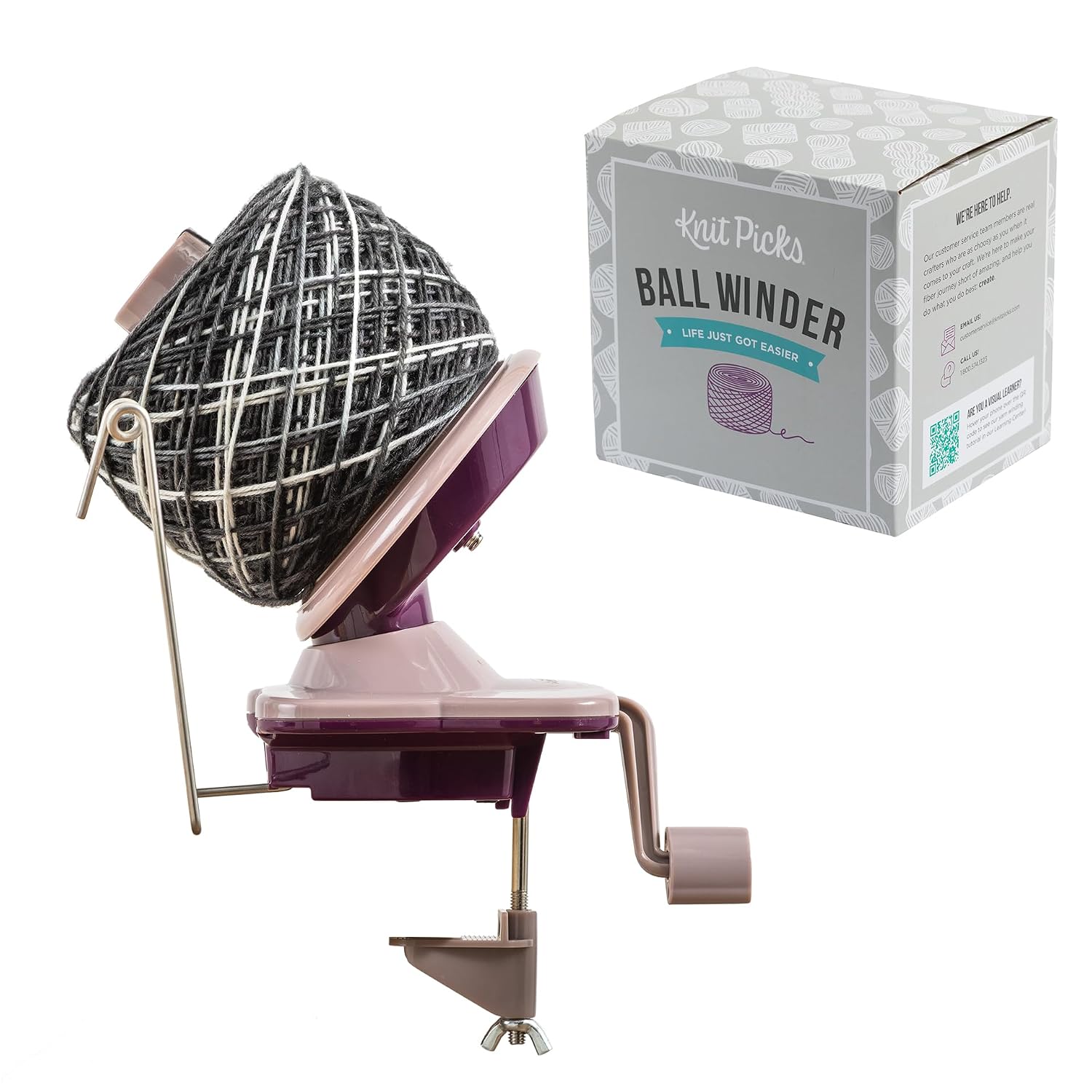 Knit Picks Yarn Ball Winder for Knitting and Crocheting (Purple) | Manual ball winder that winds up to 100g or 3.5 ounces of