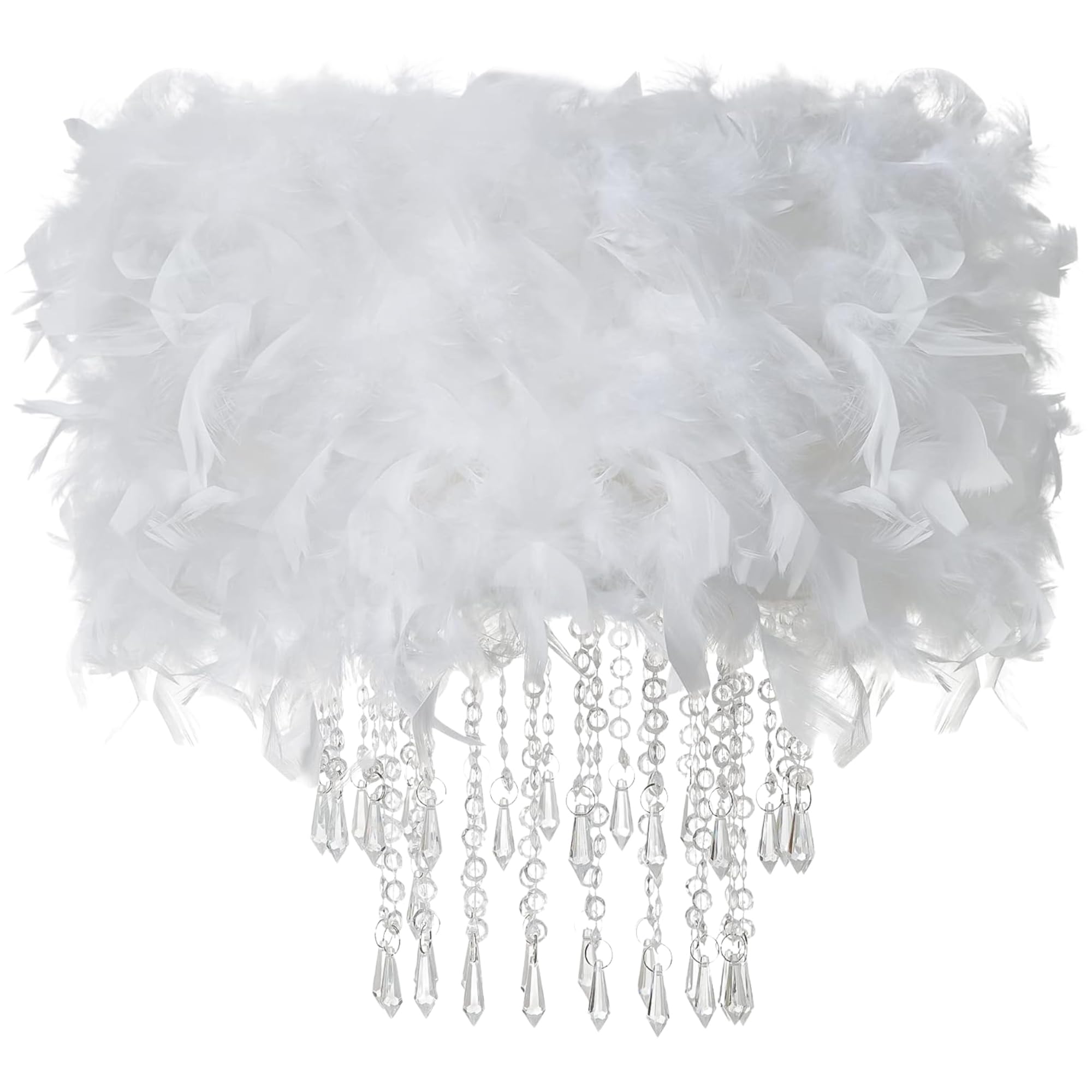 Waneway Feather Lampshade with Acrylic Droplets, Fluffy Lamp Shade for Ceiling Light, Pendant Light, Chandelier, Table Lamp or Floor Lamp, Bedroom Living Hallway Decoration, White — image 1