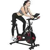 Finer Form Indoor Exercise Bike with 35 Lb Flywheel Belt-Driven Stationary Bike - Tablet iPad Holder, LCD Monitor, Cadence Re