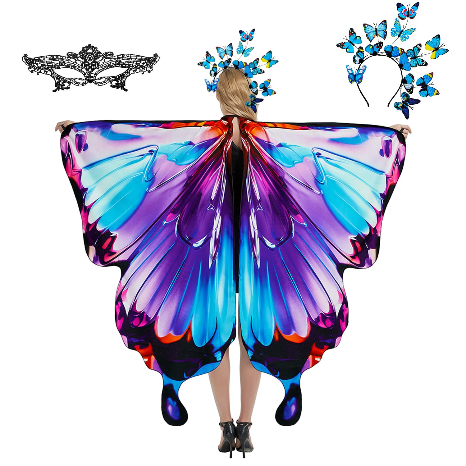 plainshe Butterfly Wings, Fairy Wings for Adults, Butterfly Costume, Halloween Costumes for Women, 3PCS Butterfly Cape Set. (#032)