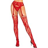 RSLOVE Fishnet Stockings for Women - Sexy Thigh High Lace Garter Belt Suspender Pantyhose for Party, Halloween