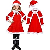 Geyoga Christmas Girls Costumes Santa Outfits Include Red Dress Hat Accessories for Kids Cosplay