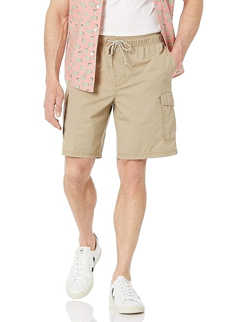 Amazon Essentials Men's 9" Elastic Waist Cargo Short, Khaki Brown, Medium