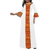 FANDEE Elegant Maxi Long V-Neck Casual Dress for Women, Bell Sleeve African Print Dresses for Cocktail Party(M-3XL)