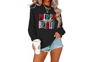 Christmas Sweatshirts for Women: Oversized Merry and Bright Sweatshirt Christmas Sweaters Holiday Chenille Patch Tops