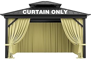 Pakunoda Outdoor Gazebo Curtain Replacement Universal 4-Panel Sidewalls 10' X 12',Outdoor Patio Waterproof Privacy Curtain with Double Zipper for Patio, Garden, and Backyard (Curtain Only)