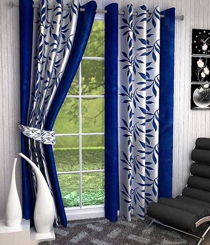 Super India Floral Polyester Window Curtain - 5ft, Blue