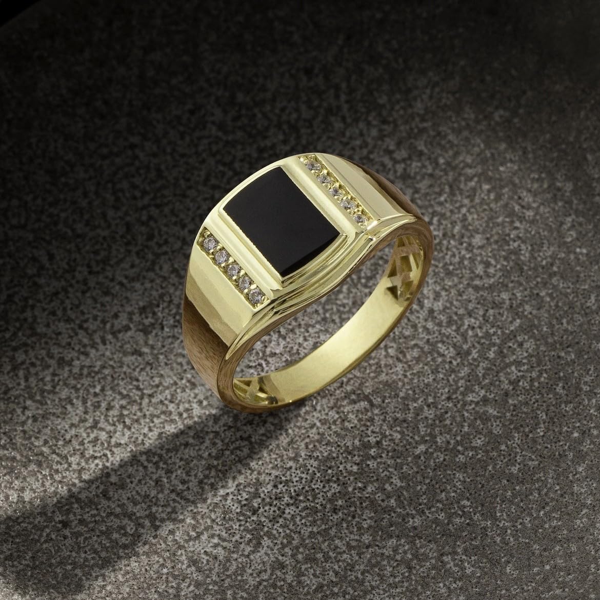 Photo 1 of Metmejiao Men's Luxurious Black Onyx Ring 14K Solid Gold Emerald-Cut Cubic Zirconia Ring for Men Square Black Onyx Man's Signet Luxury Anniversary Rings Engagement Rings Band for Men Him Father 11