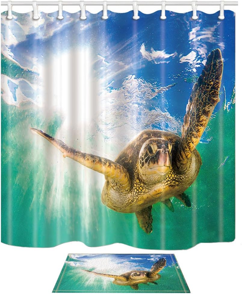 KOTOM cortina de ducha animal subacuático tortuga linda que nada en el