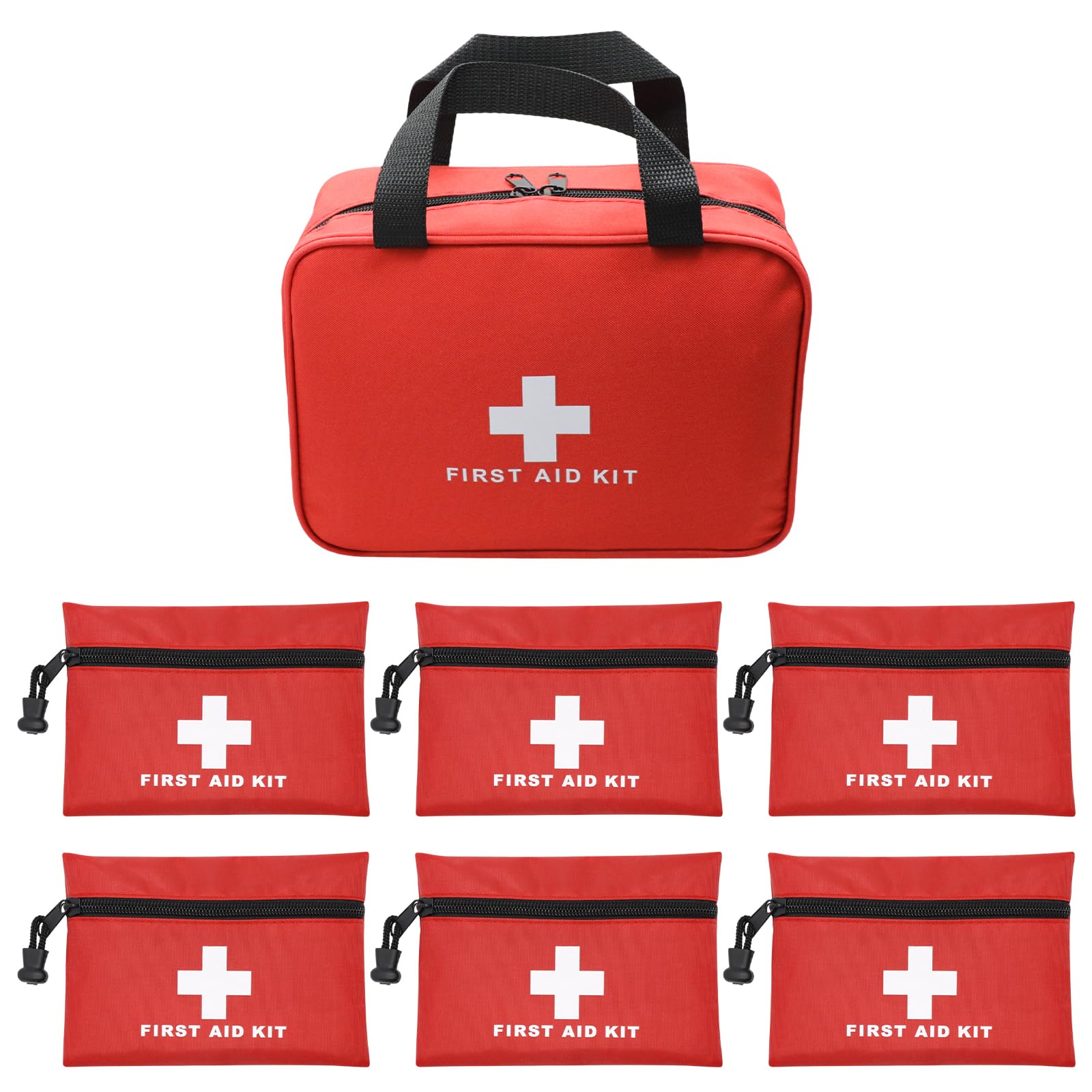 Hodeacc Empty First Aid Bag Mini Medical Kit Pouch Travel Essentials Medicine Storage Bag for Car, Home, Camping, Hiking, Office, Outdoors (1Pcs 9.44"x7.08"x3.14"+6Pcs 5.9"x3.93", Bag Only)