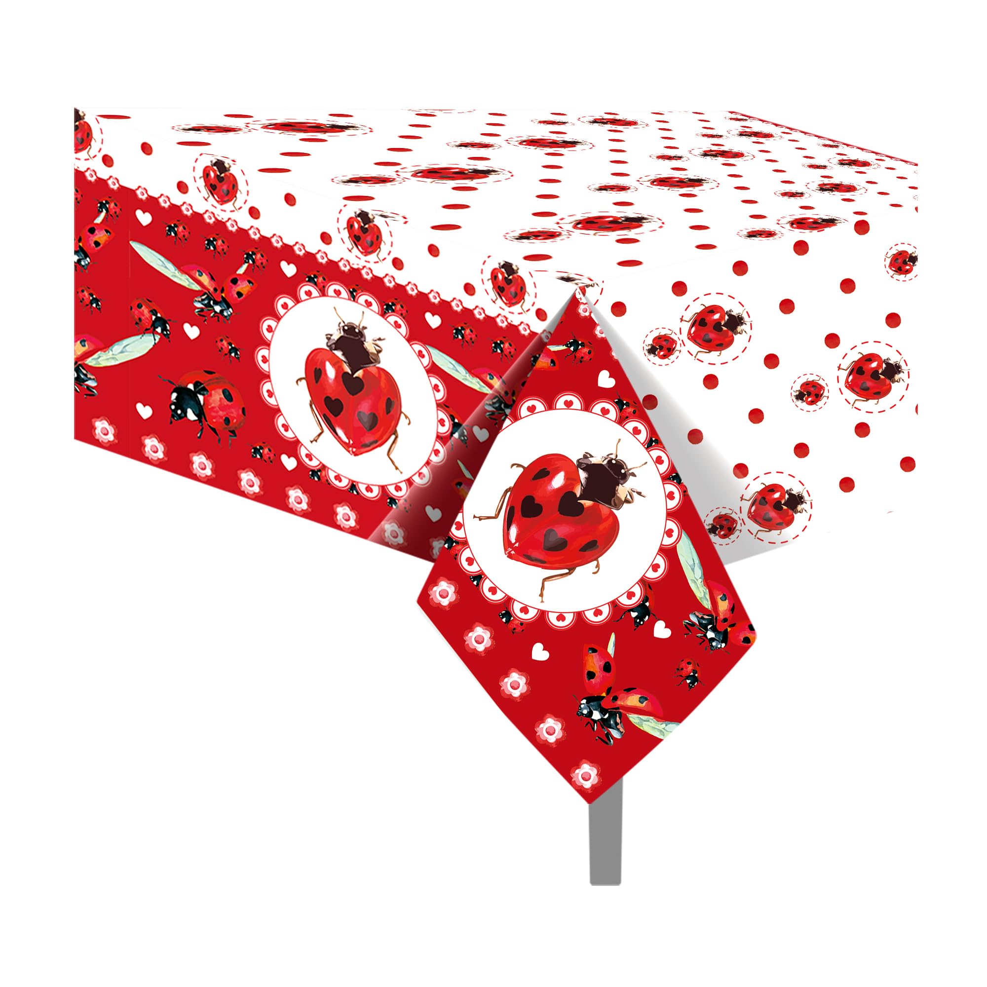 CC HOME 2Pc Ladybug Insect Party Plastic Tablecloth 54 x 87 Inch Long Table Cover, Coccinella Septempunctata Party Tablecover for Ladybird Theme Kids Baby Shower Birthday Dinner Picnic Kitchen Event