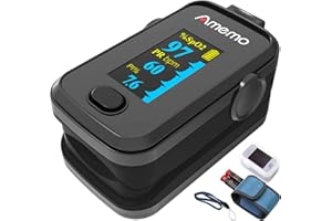 Amemo Pulse oximeter with alarm function, OLED display oxygen monitor fingertip, Blood oxygen saturation monitor (SpO2) with Carrying case, Silicone cover, Batteries and Lanyard (Black)