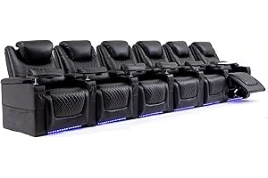 Airadlis Home Theater Seating Seats, Theater Recliner Chair Sofa Game Movie Theater Chairs with 7 Colors Ambient Lighting, Lumbar Pillow, Side Pocket, Tray Table, Power Recline, Black