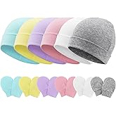 Newborn Baby Hats and Mittens Set Infant Beanie Cap Toddler Gloves Newborn Hospital Hats for Baby Boys Girls Kid 0-6 Months