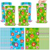 OUSHIZF 50Pcs Hawaiian Party Gift Bags,Tropical Hibiscus Flower Party Favor Bags,Summer Luau Party Decorations Supplies