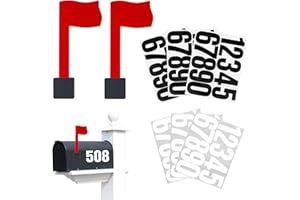 GTILE Mailbox Replacement Flag Kit, 2 Pack Stainless Steel Red Flag and 6 Sheets Vinyl Numbers Stickers, Self-Adhesive, Unive