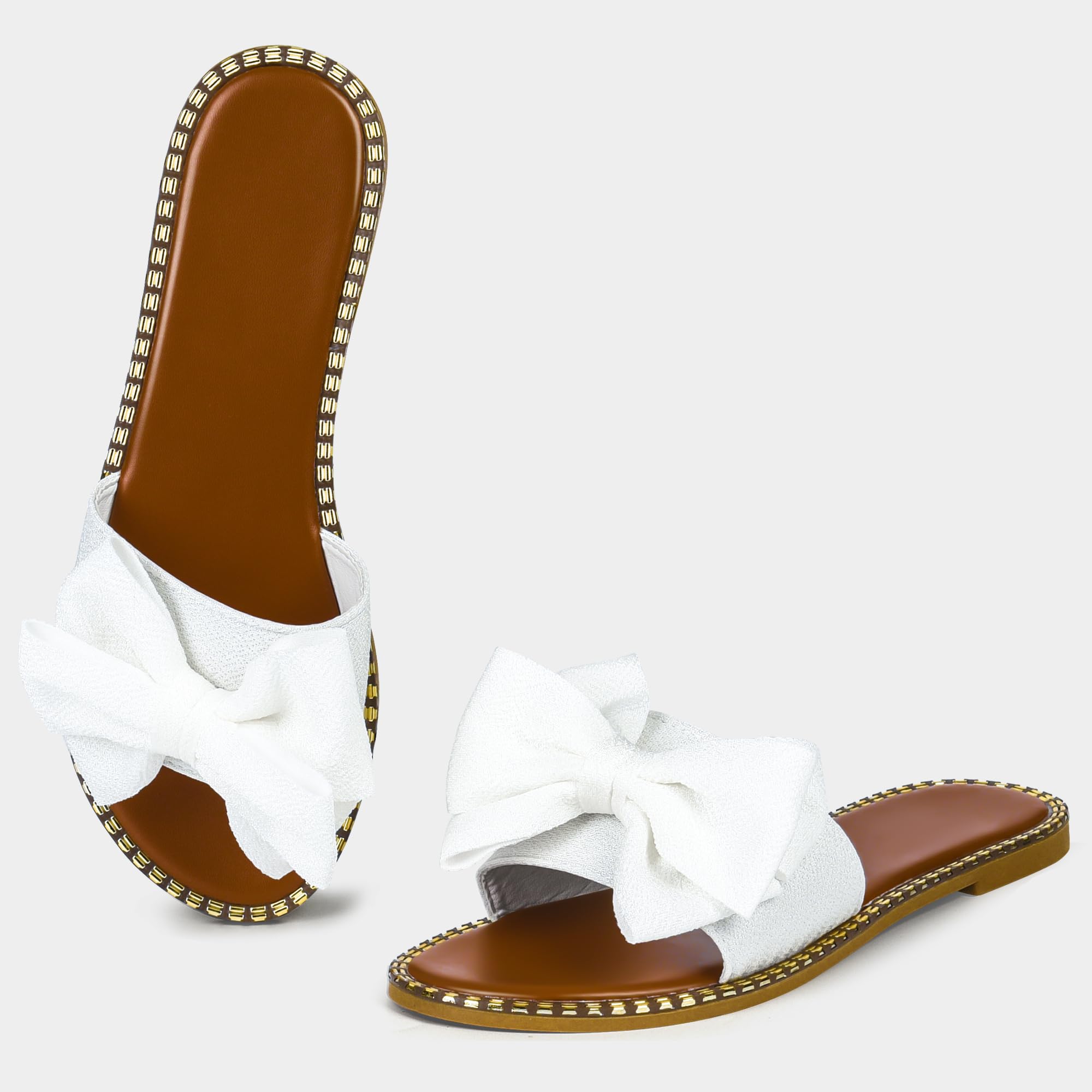 Sksshion Women's Bow Knot Slides Open Toe Flat Sandals Summer Slip On Slippers