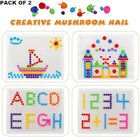 WP Pack of 2 Mushrooms Nails DIY Peg Pegboard Toys Colourful Building Bricks Jigsaw Puzzle for 3 Years Old Children