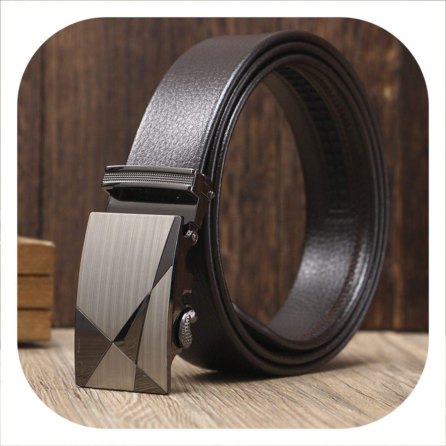 Men's Faux Leather Business leisure Style Automatic Belts Classic Popular Male Automatic Ratchet Buckle Strap 120-130CM