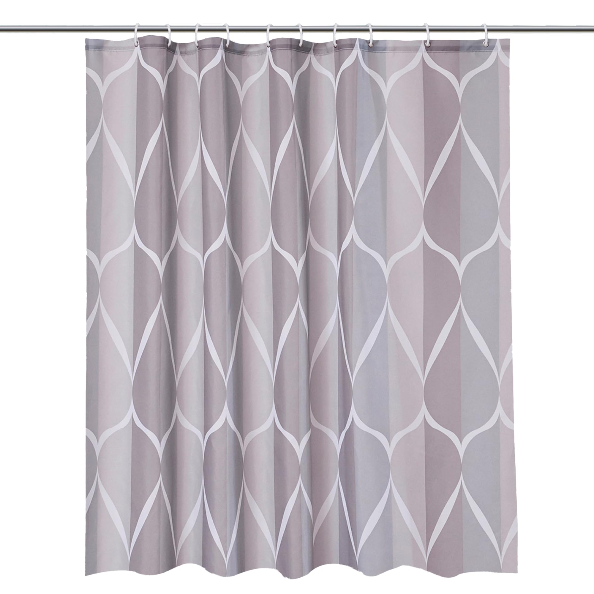 WedDecor Bathroom Shower Curtain Waterproof Mould Free Mildew Resistant, Heavy Duty 100% Polyester Fabric Curtains Liner Washable & Wipe Clean with 12 Curtain Hooks, Grey Water Drop Pattern, 180x200cm