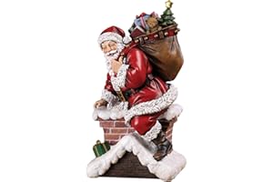 NAPCO IMPORTS Napco Santa Claus Climbing Down the Chimney with Presents Resin Stoneware 11 Inch Decorative Holiday Figurine for the Mantle, Bookshelf, or Tabletop