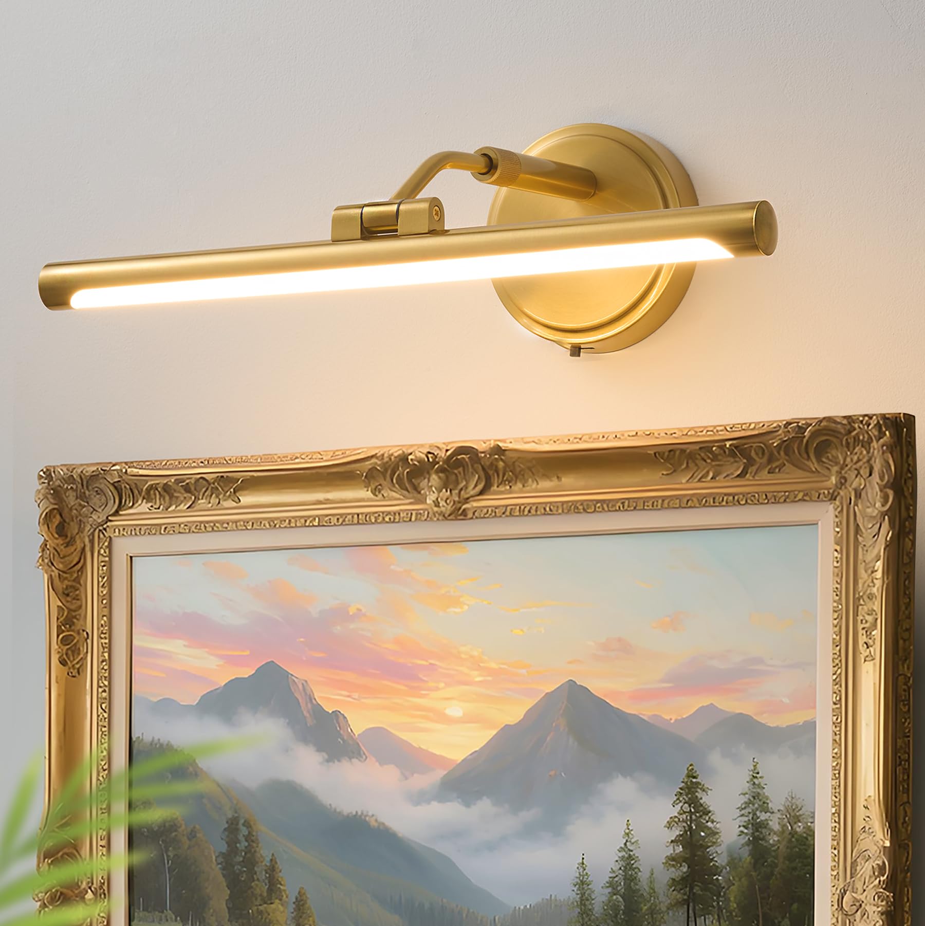 Photo 1 of Hardwired Picture Lights For Wall, Led Art Light For Painting,Modern Metal Picture Frame Light ,Dimmable Poster Gallery Painting Bookshelf Portrait Lights For Pictures On Wall 6W 3CCT (Gold, 16in)