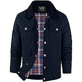 Flygo Mens Flannel Lined Shirt Jacket Cotton Corduroy Turndown Collar Snap Button Rugged Cargo Trucker Jacket Multi Pockets