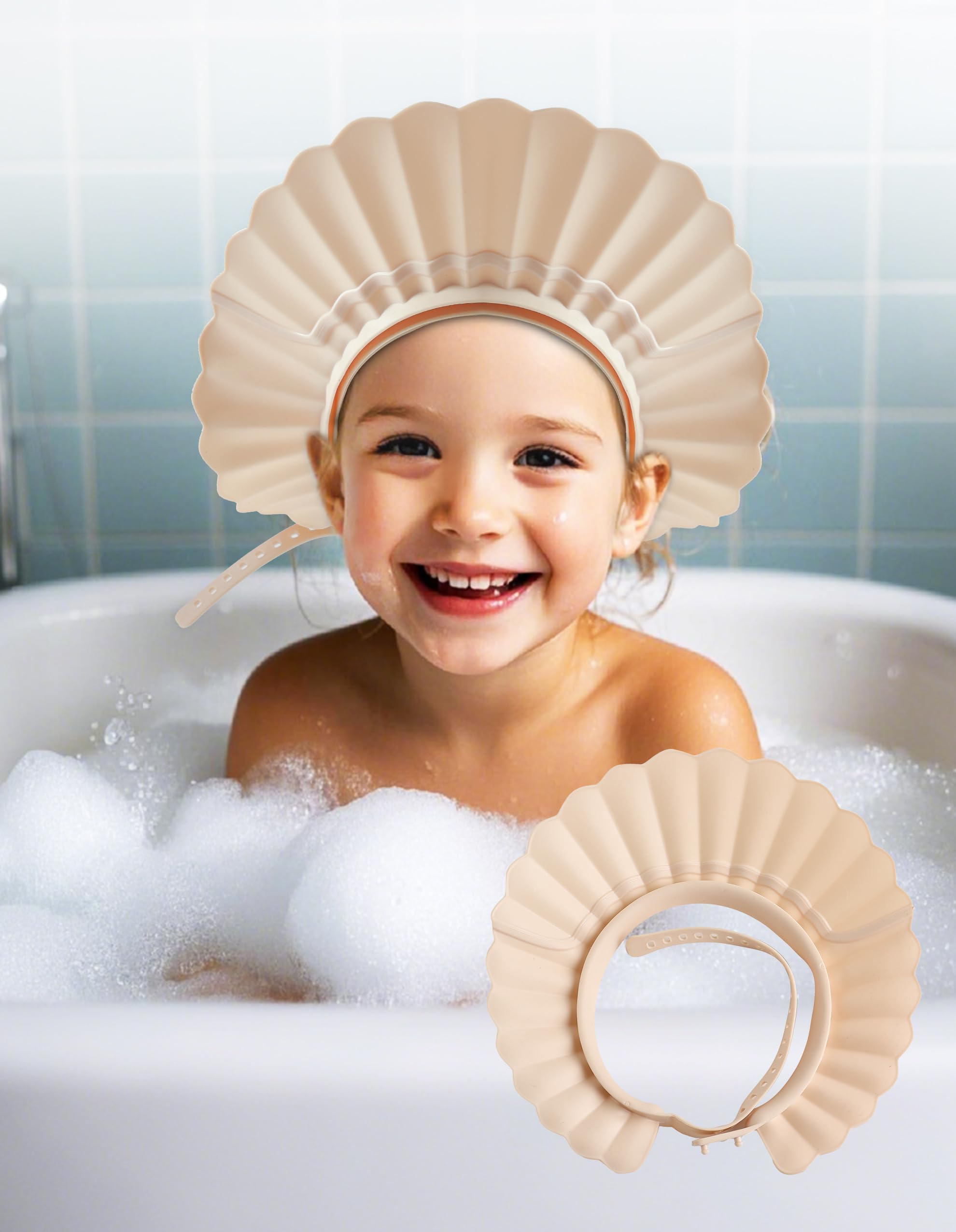 Photo 1 of FUSACONY Kids Shower Cap, Baby Hair Washing Shield, Bath Eye Ear Head protector, Bathing Visor for Toddlers, Air Cushioned Shampoo Caps with 22-Size Adjustment for 6Month+ to Adult (White)