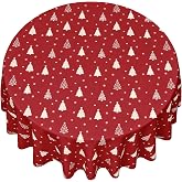 ULZAVERON Christmas Tree Christmas Tablecloth, 70 Inch Round Polyester Waterproof Decorative Table Cover, Xmas Tree Pattern Holiday Table Cloth for Christmas Party Dining Table Home Decor