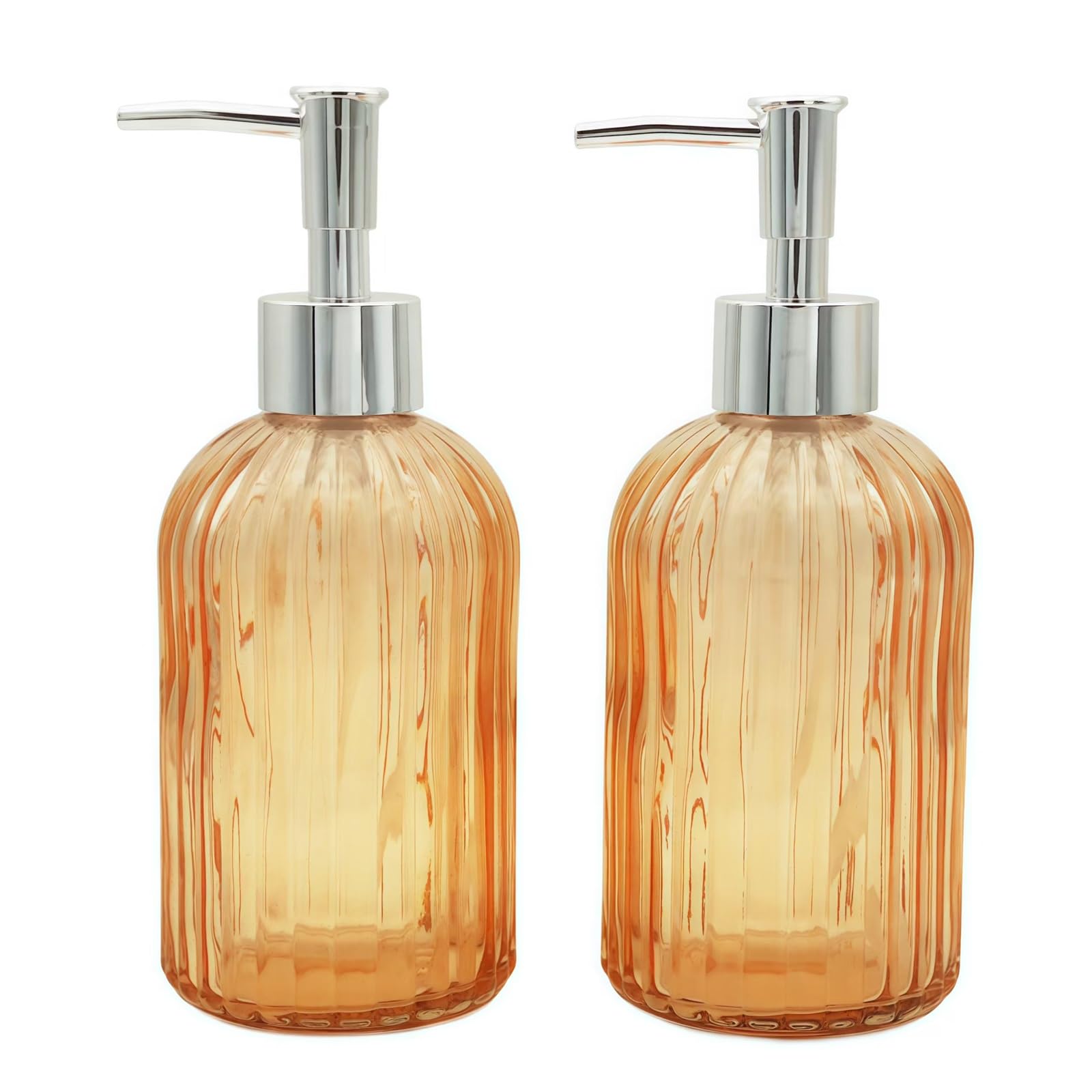 2 Pack Glass Soap Dispenser Bathroom Countertop Shampoo and Conditioner Dispenser Washing Up Liquid Hand Soap Pump Bottle Dispenser Kitchen(2, Orange)