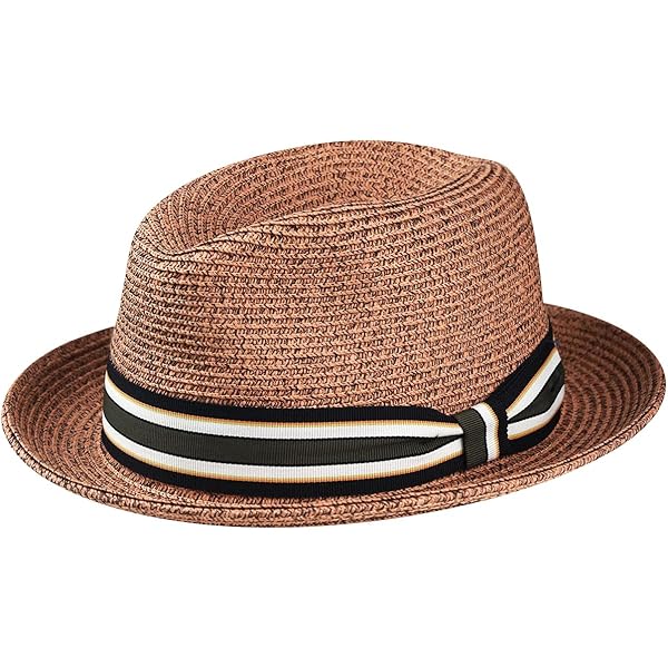 Chapeau Trilby Berle Bailey - Décoloré, Calotte Aérée, Bandeau Rayé, Taille S à XL (55-61 Cm)