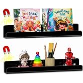 FUCDTEFC 2 Pcs Magnetic Book Shelf for Whiteboard, Strong Adsorption Reusable Metal Bookshelf Book Display Holder for Teacher Kids Classroom Refrigerator Office Black