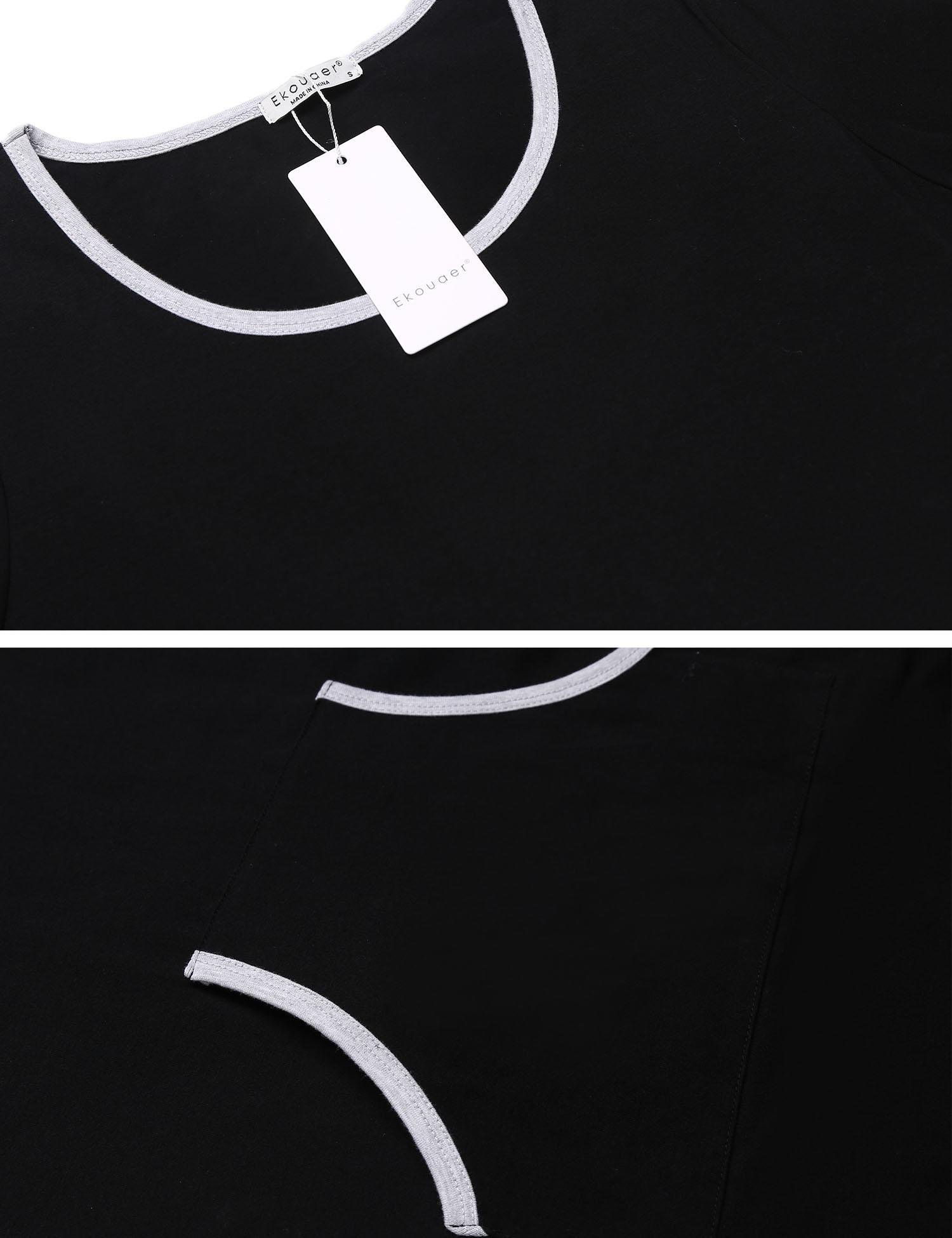 Ekouaer Ekoauer Womens Knit Nightgown Long Scoop Neck Sleep Dress,Black,XX-Large