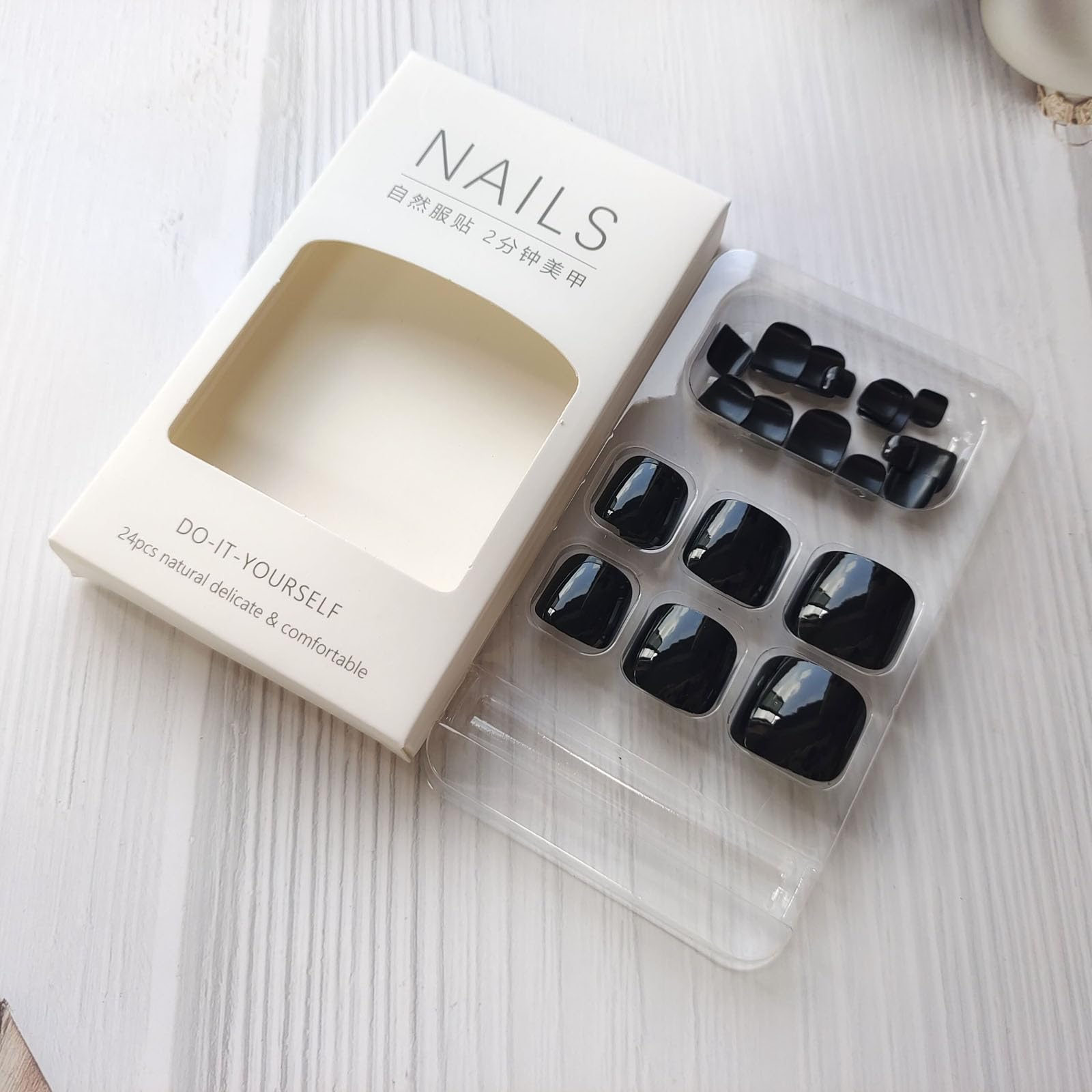 Black Press on Toenails 24pcs Glossy Solid Color Fake Toenails Minimalist Bright Black Toe Nails Summer Fresh Natural Short Acrylic Toenails Glue on Toenails for Women Girls - Image 4