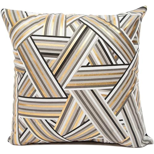 MHB Gold Foil Throw Pillow Cover Decorative Yellow Stripes Accent Pillows 18 x 18 Inch