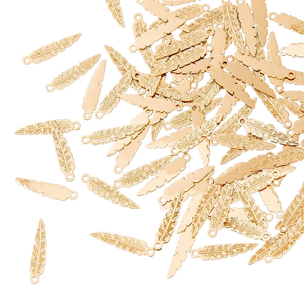 DICOSMETIC 150Pcs Light Golden Feather Charms Angel Wing Feather Dangle Charms Slender Leaf Pendants Etched Metal Embellishments Brass Pendants for Jewelry Making, Hole: 1mm