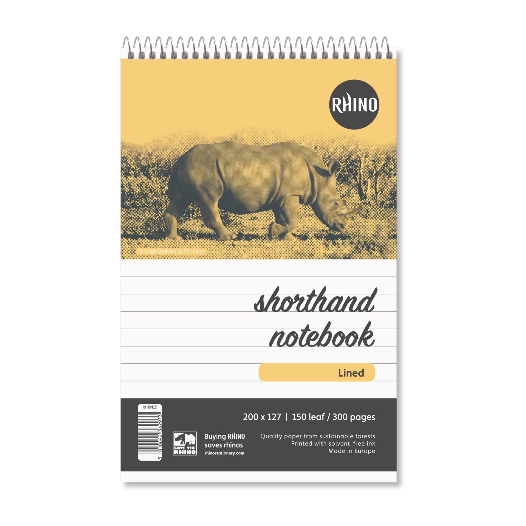 Rhino Shorthand Notebook, 300-Page / 8mm Lined Notepad, 1-Pack, Reporter's Spiral Notebook, Wirebound Writing Pad