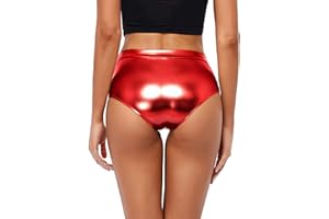 Kepblom Metallic High Waisted Booty Shorts Women's Shiny Cheeky Dance Festival Rave Bottoms