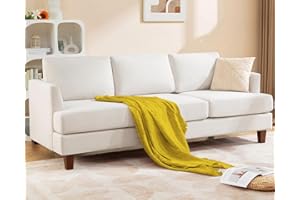 Busaurus 3 Seater Sofa Couch with Deep Seats, 89" Mid Century Modern Upholstered Sofa with Armrests, Comfy Couches for Living Room, Bedroom, Apartment and Office (Beige)