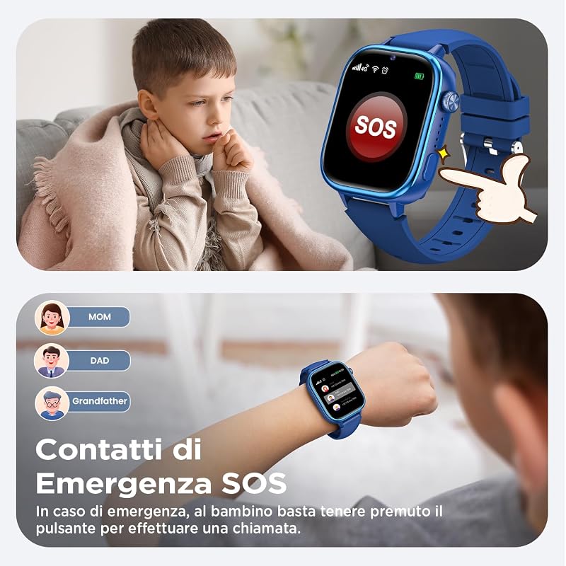 Smartwatch Bambini con GPS, Videochiamate, SOS, Regalo, Blu