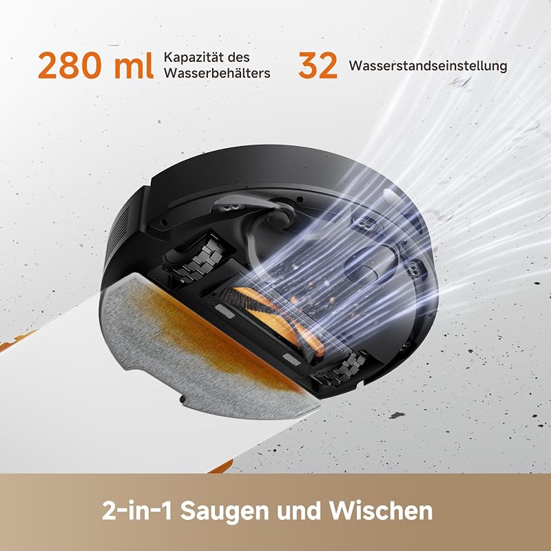 D20 Air Plus Saug- und Wischroboter mit 20.000 Pa Saugkraft, Verwicklungsschutz, selbstentleerendem Dock, Teppich-Tiefenreinigung und Smart-Navigation.